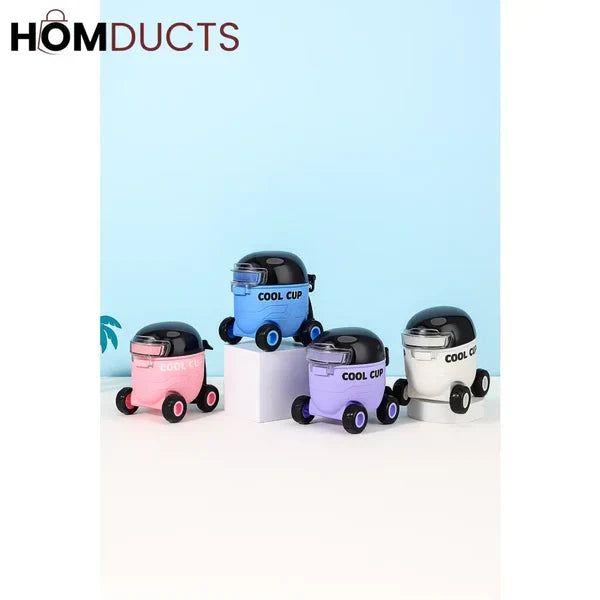 Cool Cartoon Car Shaped Straw Water Bottle for Kids - 550ml