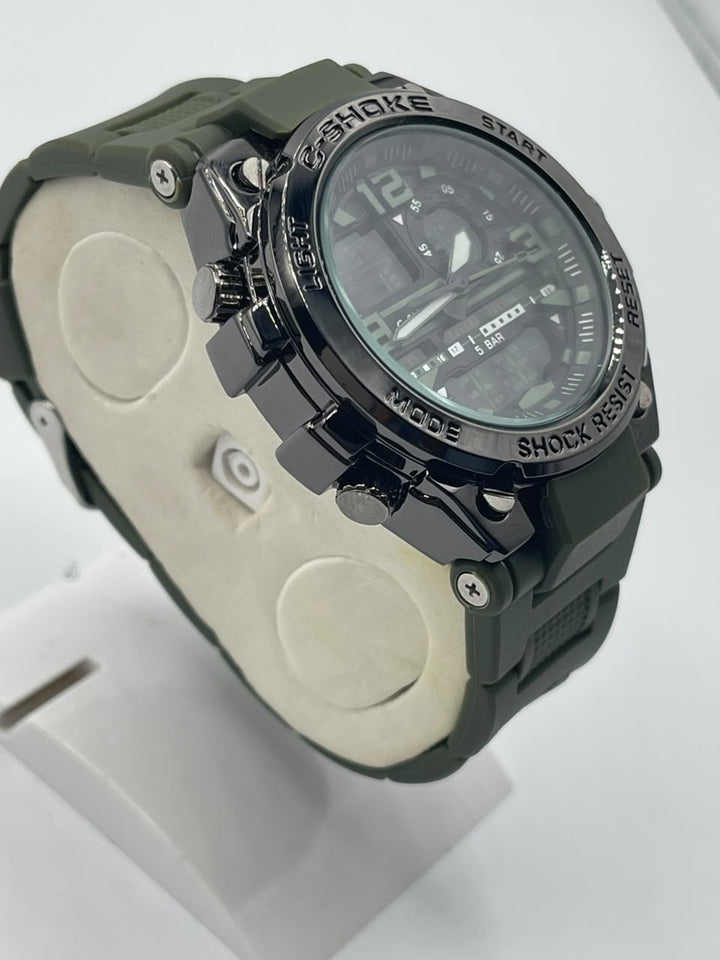 watch  steel dial and steel back water resistant and rubber strap high quality