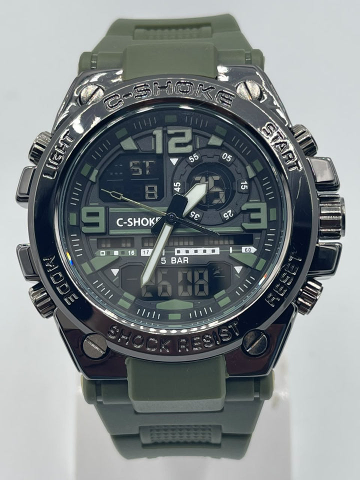 watch  steel dial and steel back water resistant and rubber strap high quality