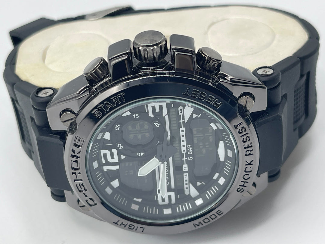 watch  steel dial and steel back water resistant and rubber strap high quality
