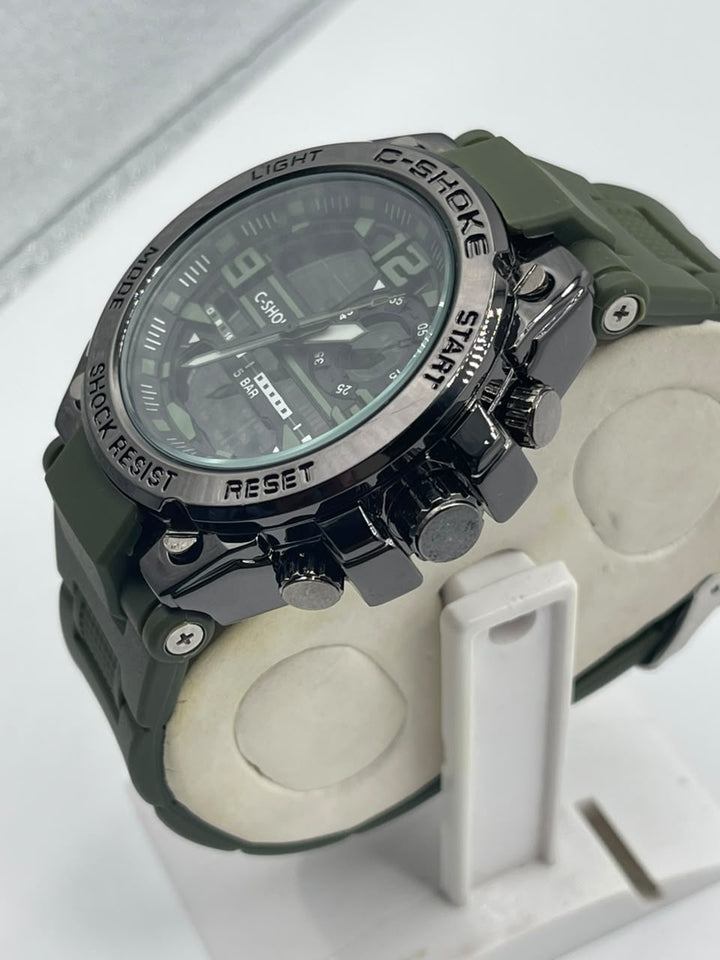 watch  steel dial and steel back water resistant and rubber strap high quality